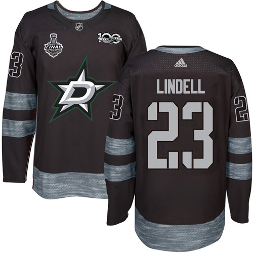 Men Adidas Dallas Stars #23 Esa Lindell Black 1917-2017 100th Anniversary 2020 Stanley Cup Final Stitched NHL Jersey